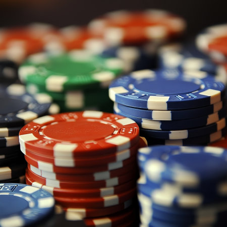 Poker chips close-up. Casino background. Selective focusの素材