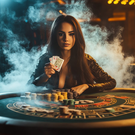 Beautiful young woman playing roulette in casino. Casino poker.の素材