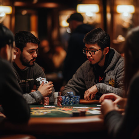 Group of young people playing poker in a casino. Selective focus.の素材