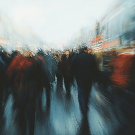 people walking in the city with motion blur effect, abstract urban backgroundの素材