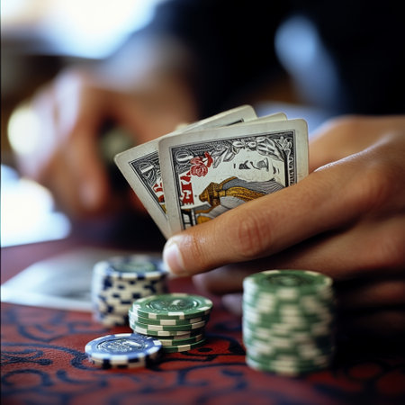 Poker chips and money on a table in casino. Casino conceptの素材