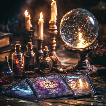 Magic potion. Tarot cards. Witchcraft. Vintage style.の素材