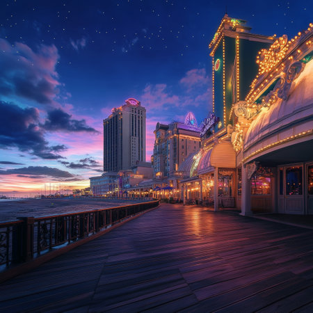Las Vegas, Nevada, USA downtown skyline at sunset with a pierの素材