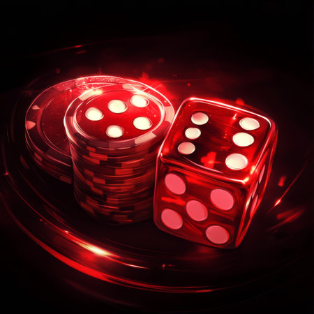 Red casino dice on black background. Vector illustration. Eps 10.の素材