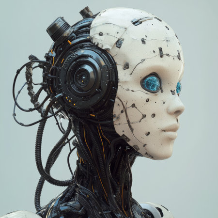 3d rendering of a female robot with an artificial intelligence head.の素材