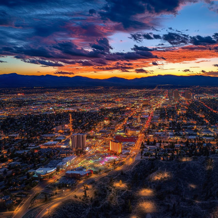 Aerial view of downtown Denver at sunset, Colorado, USA.の素材