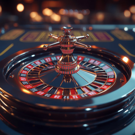 Casino roulette wheel on the table. 3d rendering.の素材
