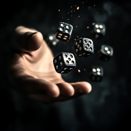 Dice flying out of the hand, conceptual image with copy spaceの素材