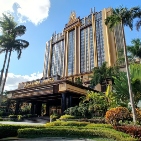 Exterior view of the Bellagio Hotel and Casino in Las Vegas, Nevadaの素材