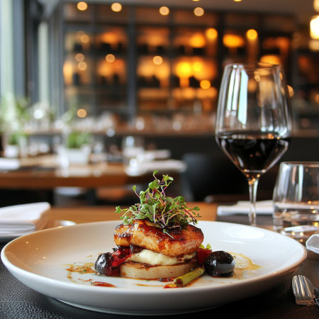 Grilled fish fillet with vegetables and sauce on a white plateの素材