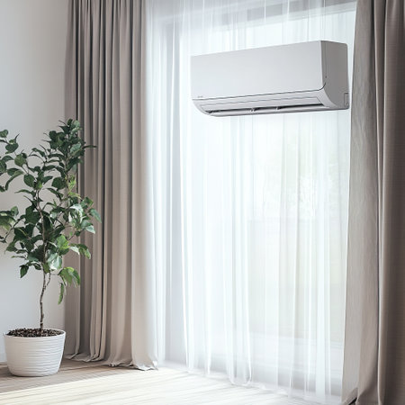 Modern interior with air conditioner and plant. 3D Renderingの素材