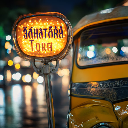 Yellow tuk tuk taxi in Bangkok, Thailand.の素材