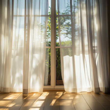 white curtain on the window in the living room at home, interior design conceptの素材