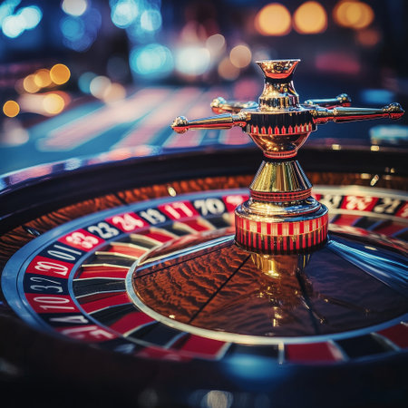 Roulette wheel in casino with bokeh background. Casino conceptの素材