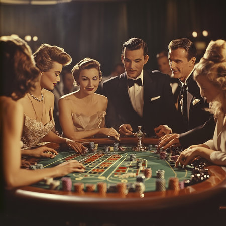 Group of young people playing roulette in casino. Gambling and casino concept.の素材