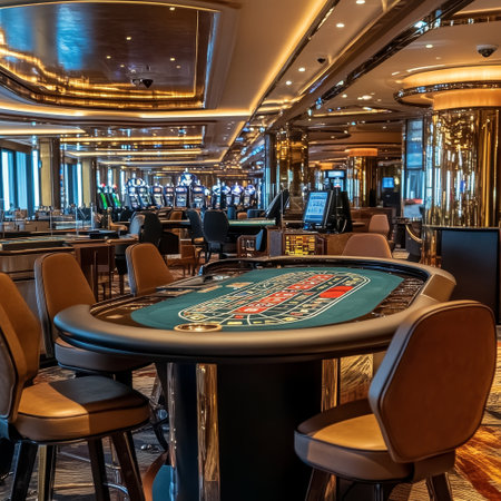 Casino interior with roulette table and chairs in luxury cruise shipの素材