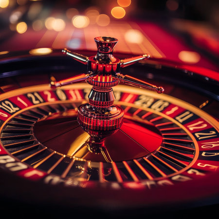 Casino roulette wheel. Roulette wheel in casino. Roulette wheel on a dark background.の素材