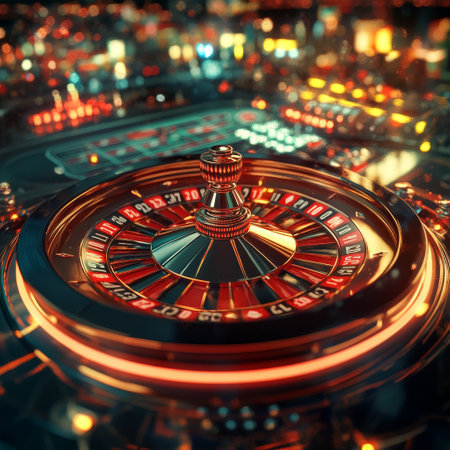 Roulette wheel in casino. 3d rendering, close upの素材