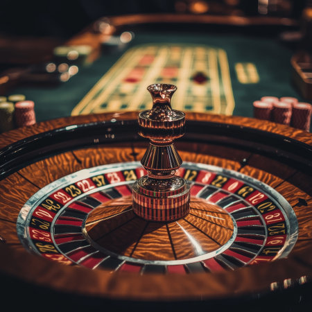 Roulette table in casino. Roulette wheel in casino. Gambling concept. Casino backgroundの素材
