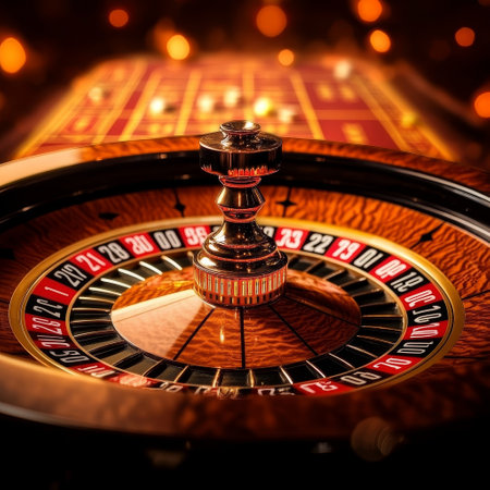 Casino roulette wheel on a dark background. 3d renderingの素材