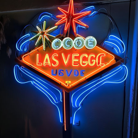 Neon sign with the words Good VEGAS LIGHT.の素材