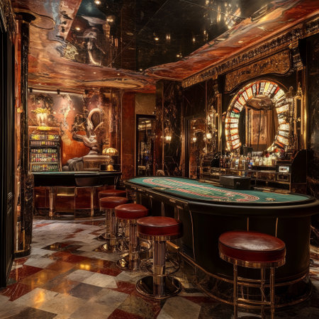 Luxury casino interior with roulette table and chairs. Vintage style.の素材