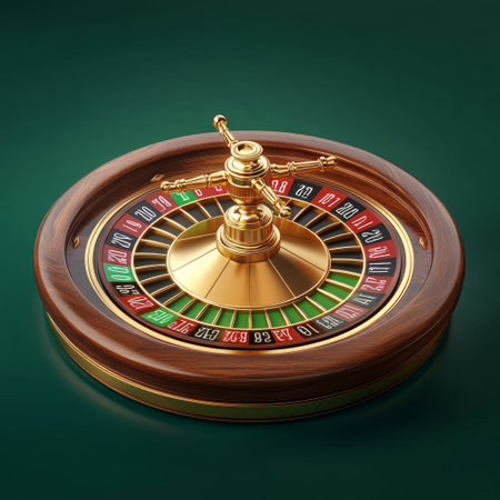 Casino roulette wheel on green background. 3d illustration.の素材