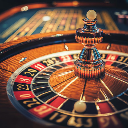 Casino roulette wheel. Vintage style toned picture, shallow depth of field.の素材