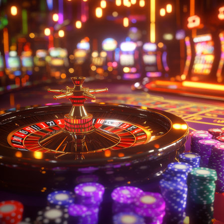 Casino roulette wheel and chips on the table. 3d renderingの素材
