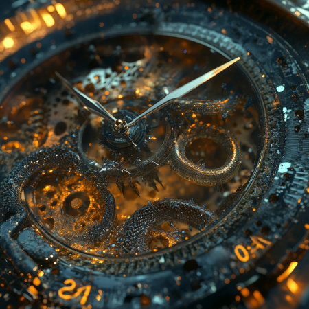 Close up of the mechanism of an old watch. The concept of time.の素材