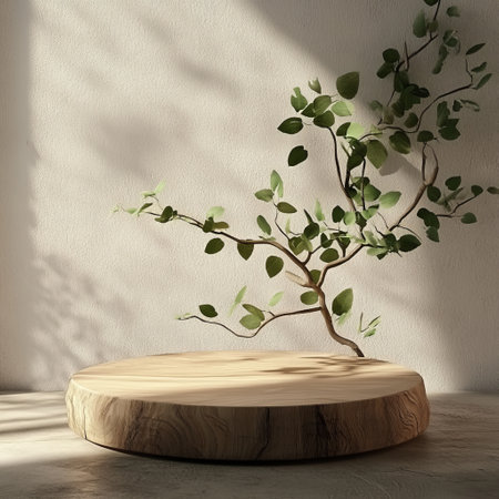 Wooden podium for product presentation and mockup. 3D renderingの素材