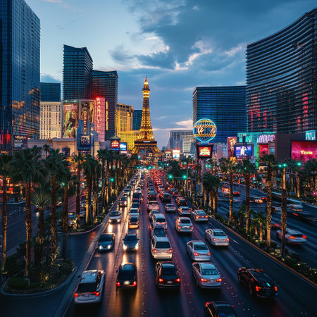 View of Las Vegas strip in the evening.の素材