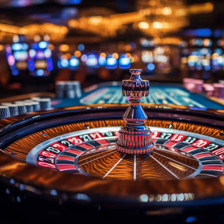 Roulette table in casino. Casino roulette wheel. Roulette wheel on the table.の素材