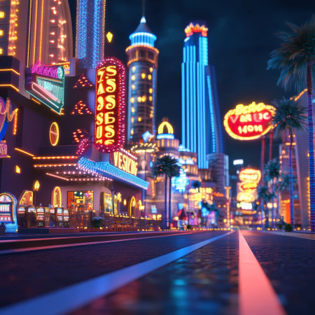 The famous Strip in Las Vegas at night.の素材
