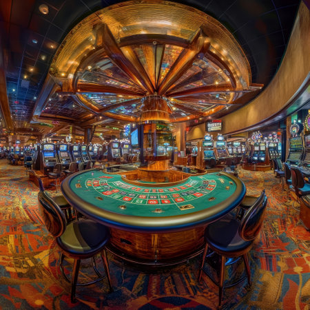Casino interior with roulette table and chairs. 3d renderingの素材