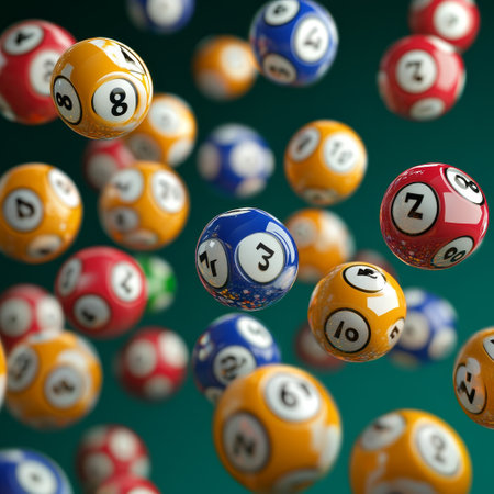 Lottery balls flying in the air. 3d render illustration.の素材