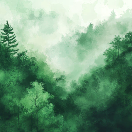Abstract watercolor background with forest and fog. Digital art painting.の素材