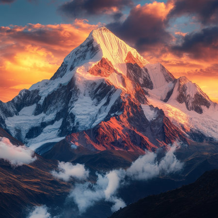 Mountain landscape at sunset. Himalaya, Nepal, Asia.の素材
