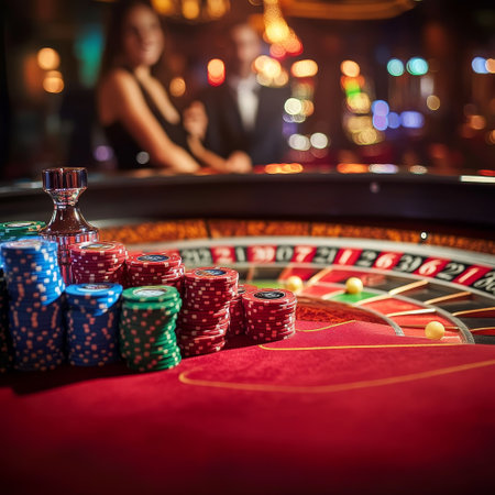 Casino roulette table with chips and cards. Gambling backgroundの素材