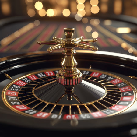 Casino roulette wheel close up. 3d render illustration.の素材