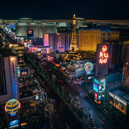 Las Vegas Strip at night. Las Vegas is the most populous city in the United Statesの素材