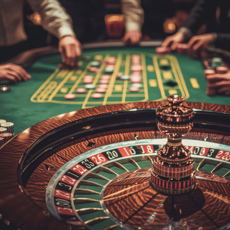 Roulette table in casino. Gambling, betting and entertainment conceptの素材