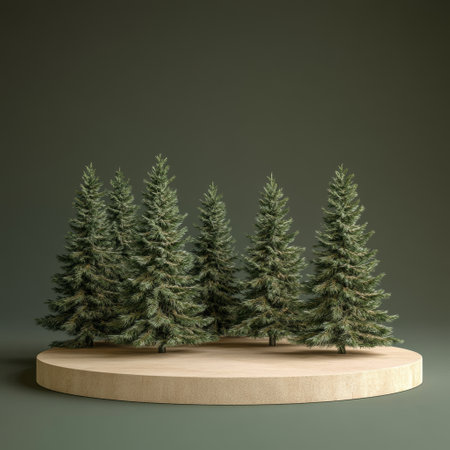 3D render of a wooden podium in the form of a Christmas treeの素材