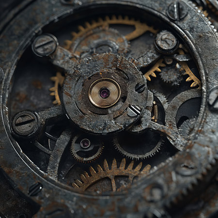 clockwork old mechanical watch, closeup of gears and cogwheelsの素材
