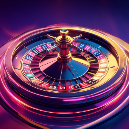 Casino roulette wheel on purple background. 3D illustration.の素材