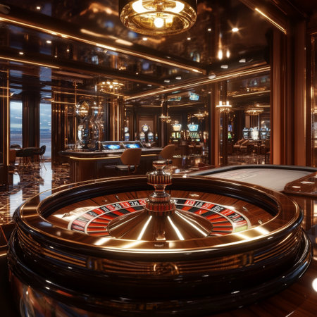 Luxury casino with roulette wheel, 3d render.の素材