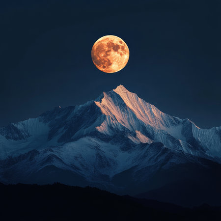 Full moon over Himalayas mountains at night. 3D Renderingの素材