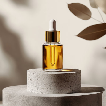 Cosmetic bottle with pipette on concrete pedestal, 3d renderの素材