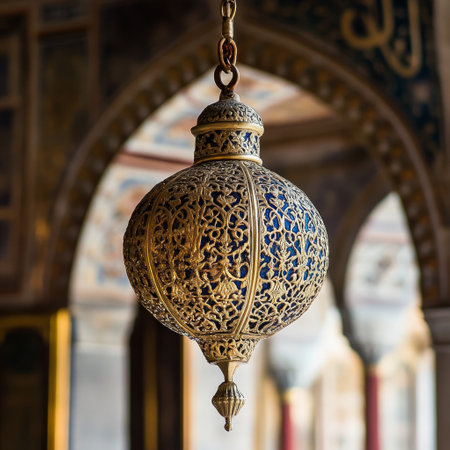 Beautiful oriental lantern in the mosque, closeup of photoの素材