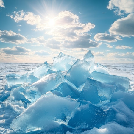 Ice hummocks on the ice of Lake Baikal.の素材